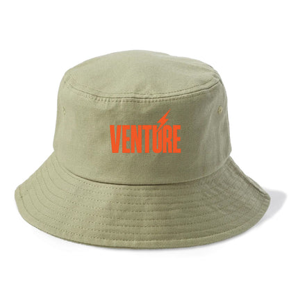 Bold typography design - "VENTURE" - taking risks, bold exploration - Bucket Hat - Army Green