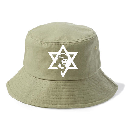 Star of David - negative space forms two overlapping triangles with hidden meaning - Bucket Hat - Army Green