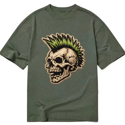 MOHAWK SKULL - punk skull with mohawk in neon green and black , punk rock - Classic T-shirt - Army Green