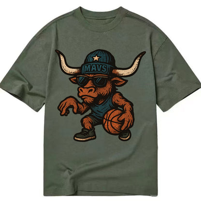 Texas Longhorn wearing Mavs beanie with lone star patch and wayfarer sunglasses - Classic T-shirt - Army Green