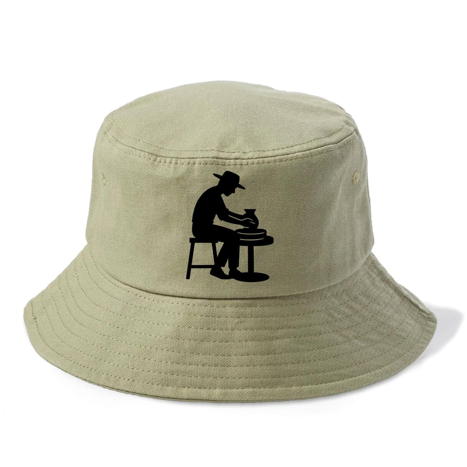 Potter shaping clay on wheel - Bucket Hat - Army Green