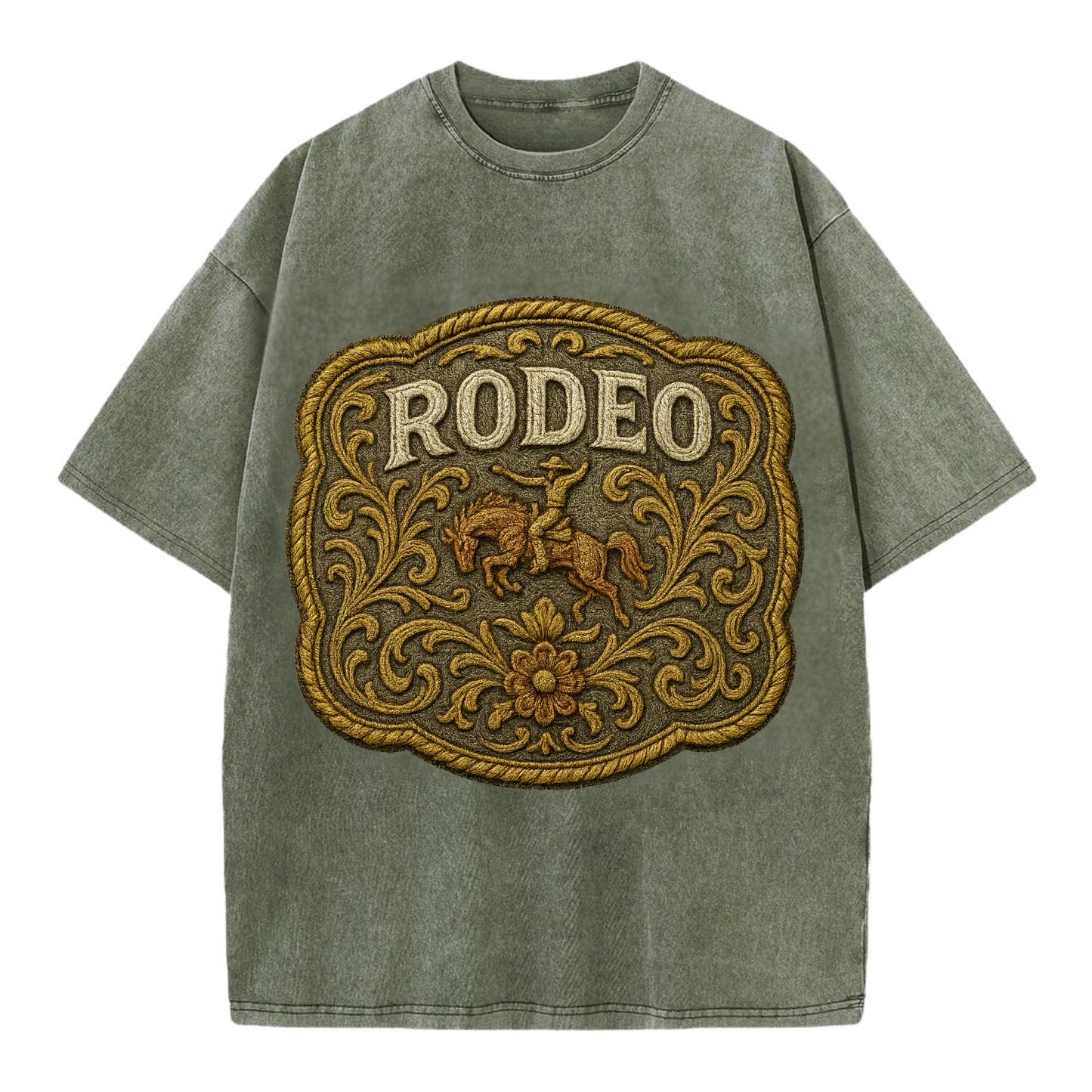 Rodeo Buckle  - Vintage T-shirt - Army Green