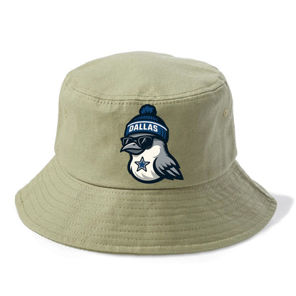 Dallas Mockingbird wearing Cowboys beanie with sheriff star and wayfarer sunglasses - Bucket Hat - Army Green