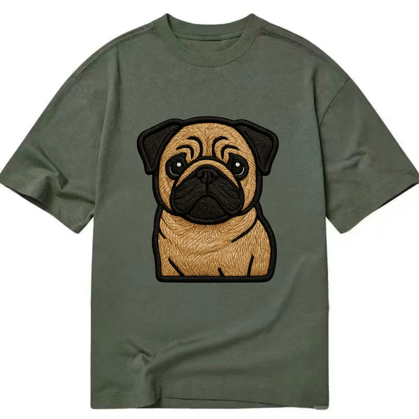 Pug - Contemporary wrinkled design with - Classic T-shirt - Army Green