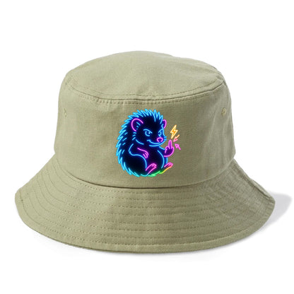 tiny hedgehog curled up slightly, one little paw raised flipping the bird - Bucket Hat - Army Green