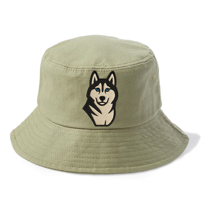 Husky - Blue eyes close-up portrait - Bucket Hat - Army Green