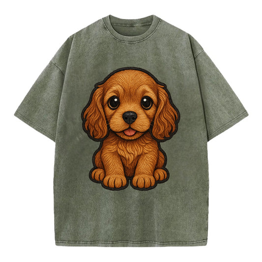 Baby Cocker Spaniel Puppy - long wavy ears, soulful eyes, silky coat, - Vintage T-shirt - Army Green