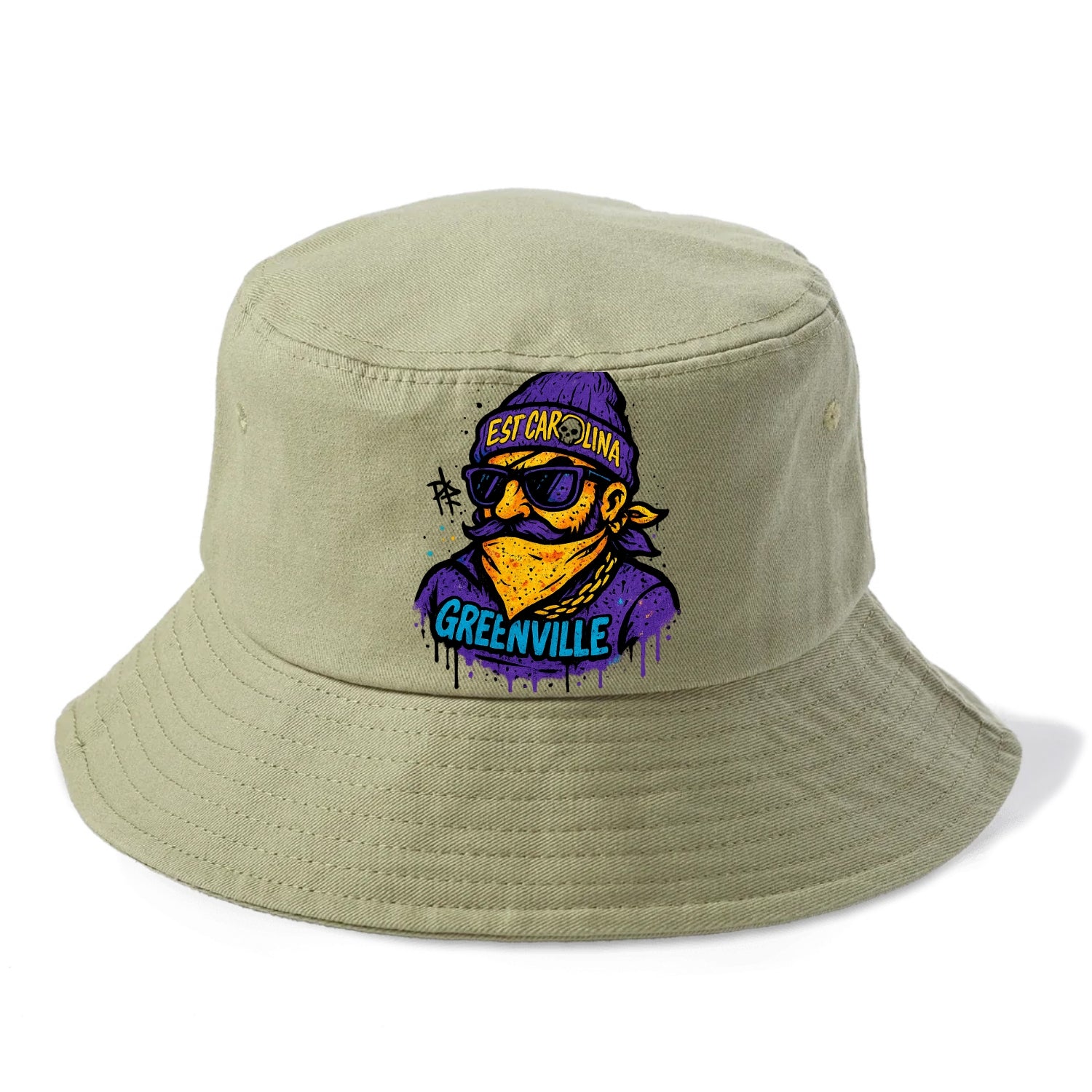 Greenville Pirate wearing East Carolina beanie with skull patch - Bucket Hat - Army Green