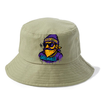 Greenville Pirate wearing East Carolina beanie with skull patch - Bucket Hat - Army Green