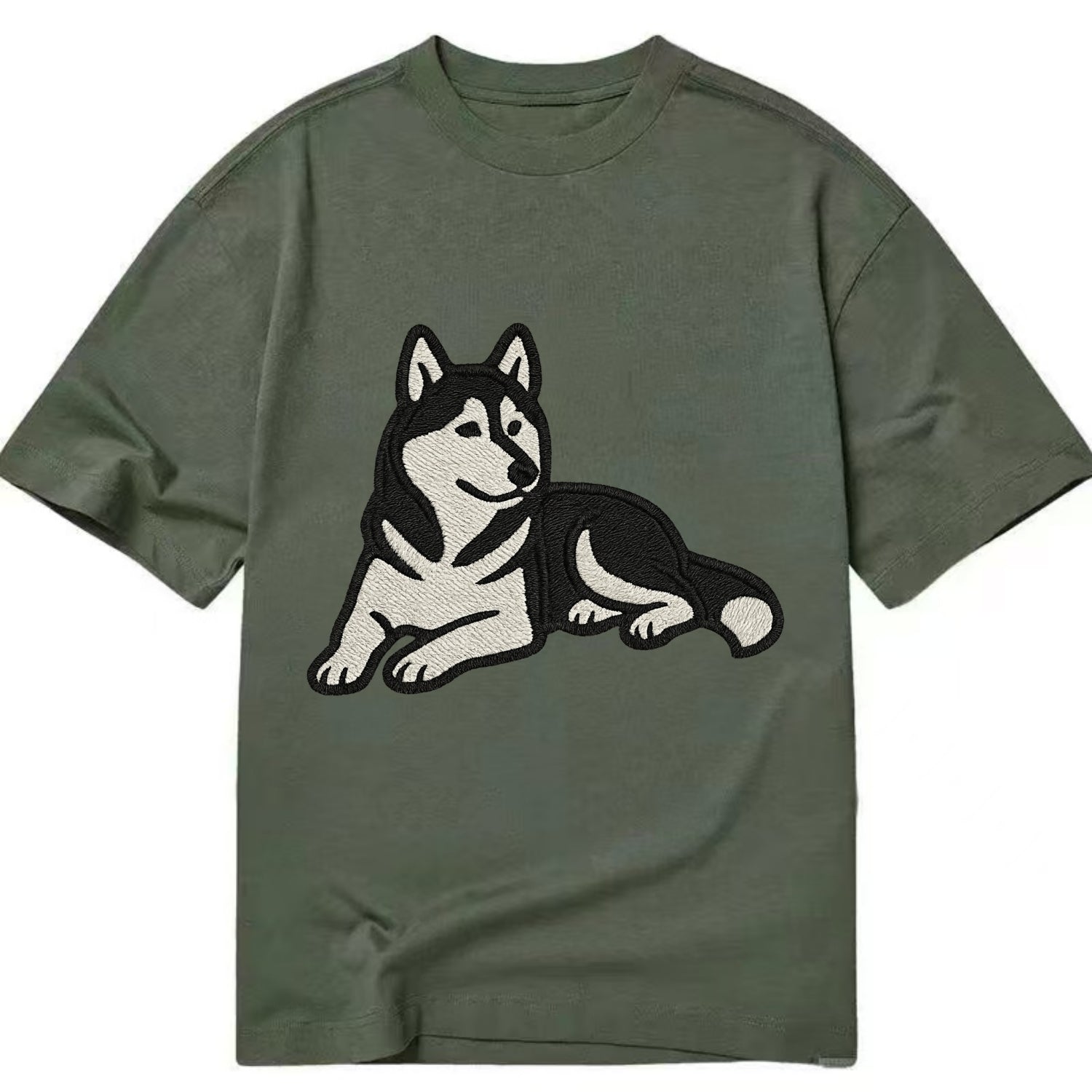 Siberian Husky - Black and white relaxed Classic T-shirt - Army Green