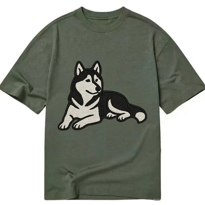Siberian Husky - Black and white relaxed Classic T-shirt - Army Green