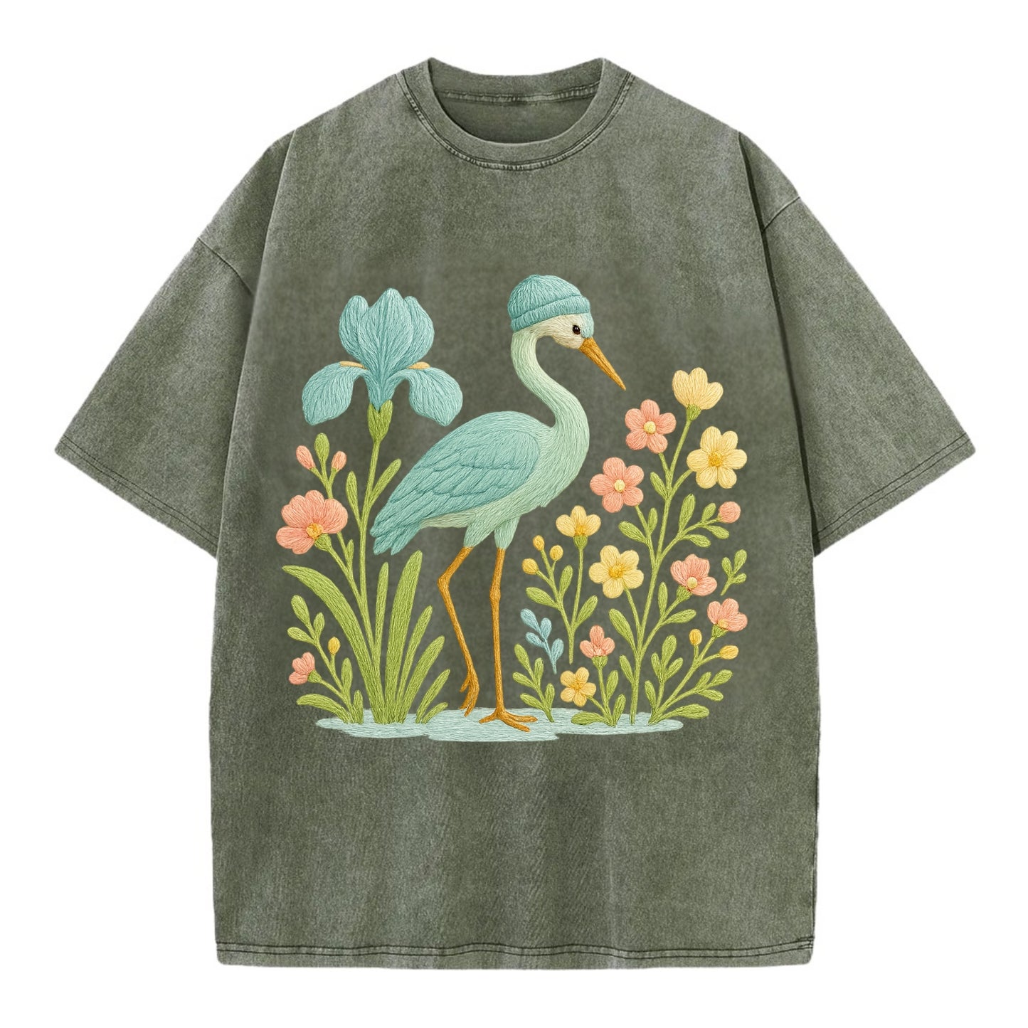 Mint Crane - Vintage T-shirt - Army Green
