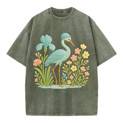 Mint Crane - Vintage T-shirt - Army Green