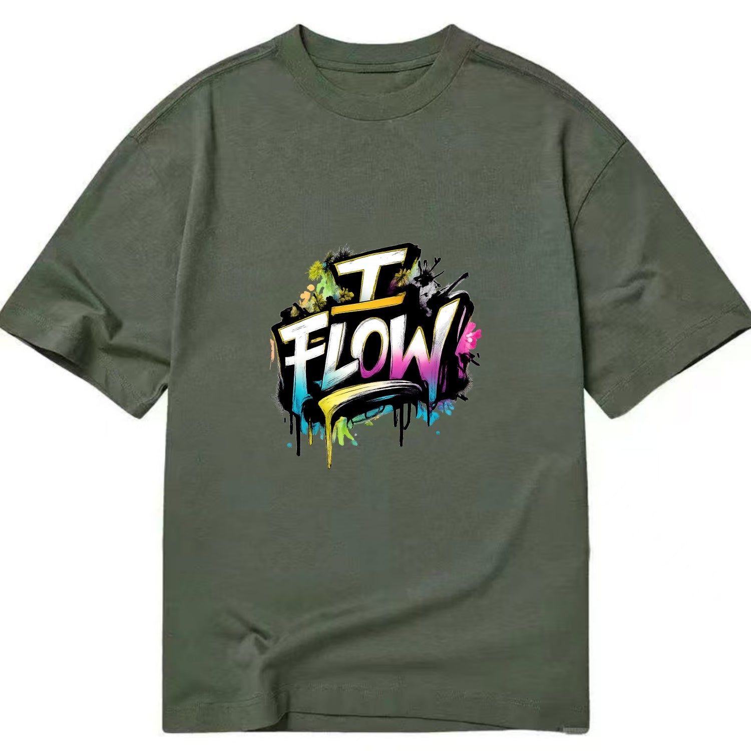 Bold typography design - "I FLOW" - going with life, easy movement - Classic T-shirt - Army Green