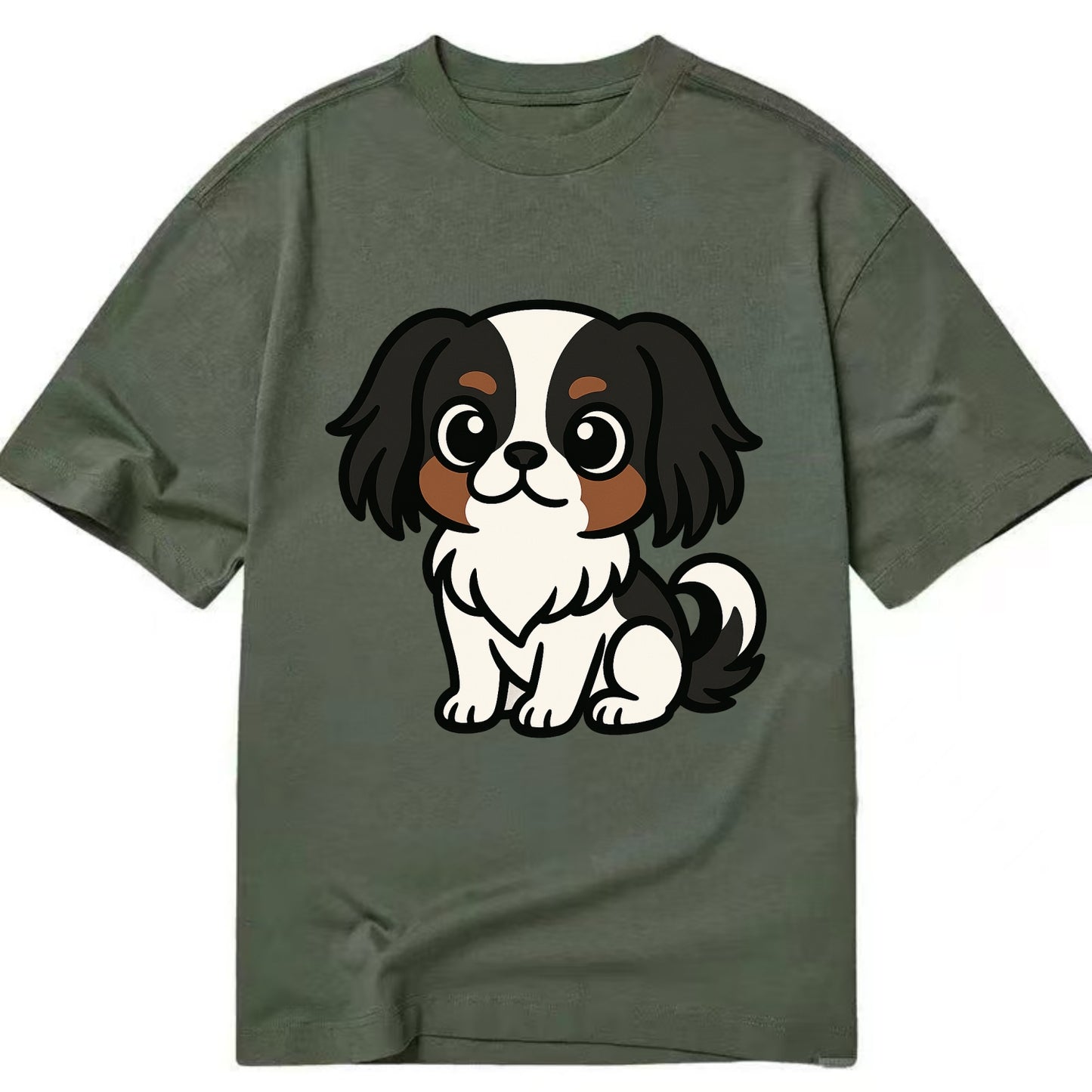Japanese Chin - Black and white sitting pose - Classic T-shirt - Army Green