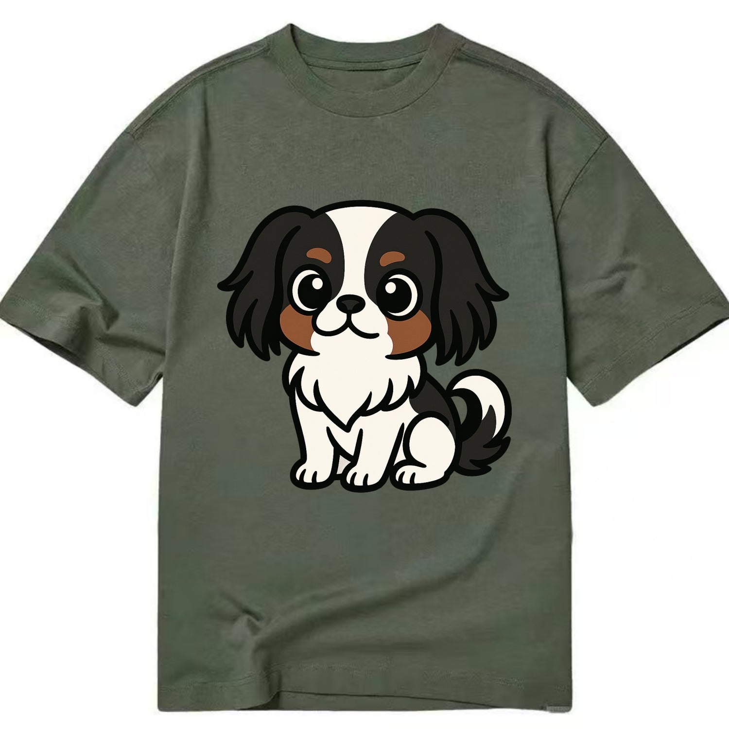 Japanese Chin - Black and white sitting pose - Classic T-shirt - Army Green