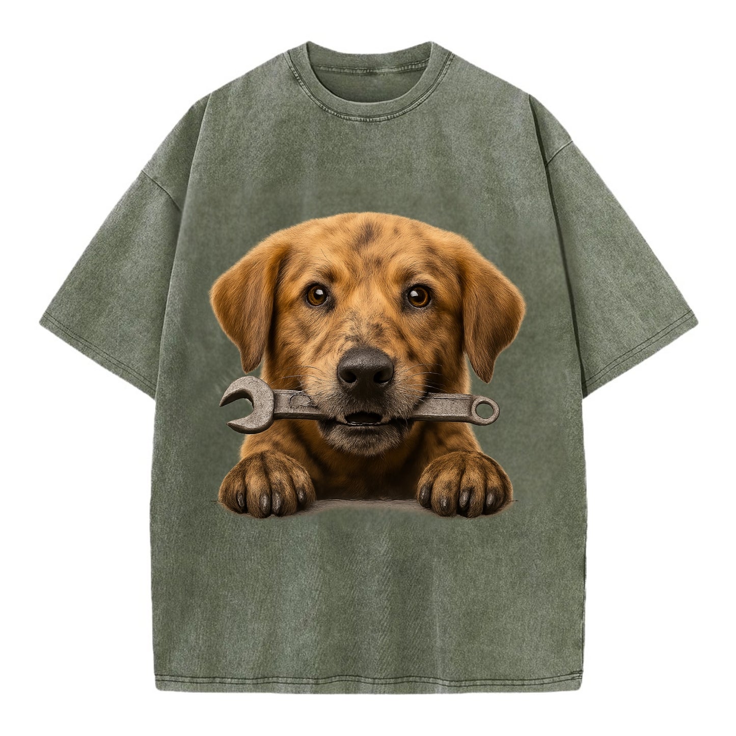 Mechanic Dog  - Vintage T-shirt - Army Green