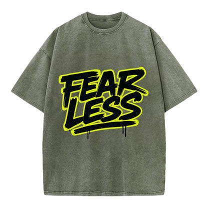 Bold typography design - "FEARLESS" - courage, bravery, facing challenges head on - Vintage T-shirt - Army Green
