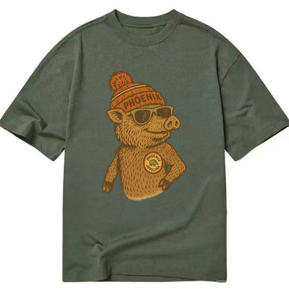 Phoenix Javelina wearing Phoenix beanie with pom pom and wayfarer sunglasses - Classic T-shirt - Army Green