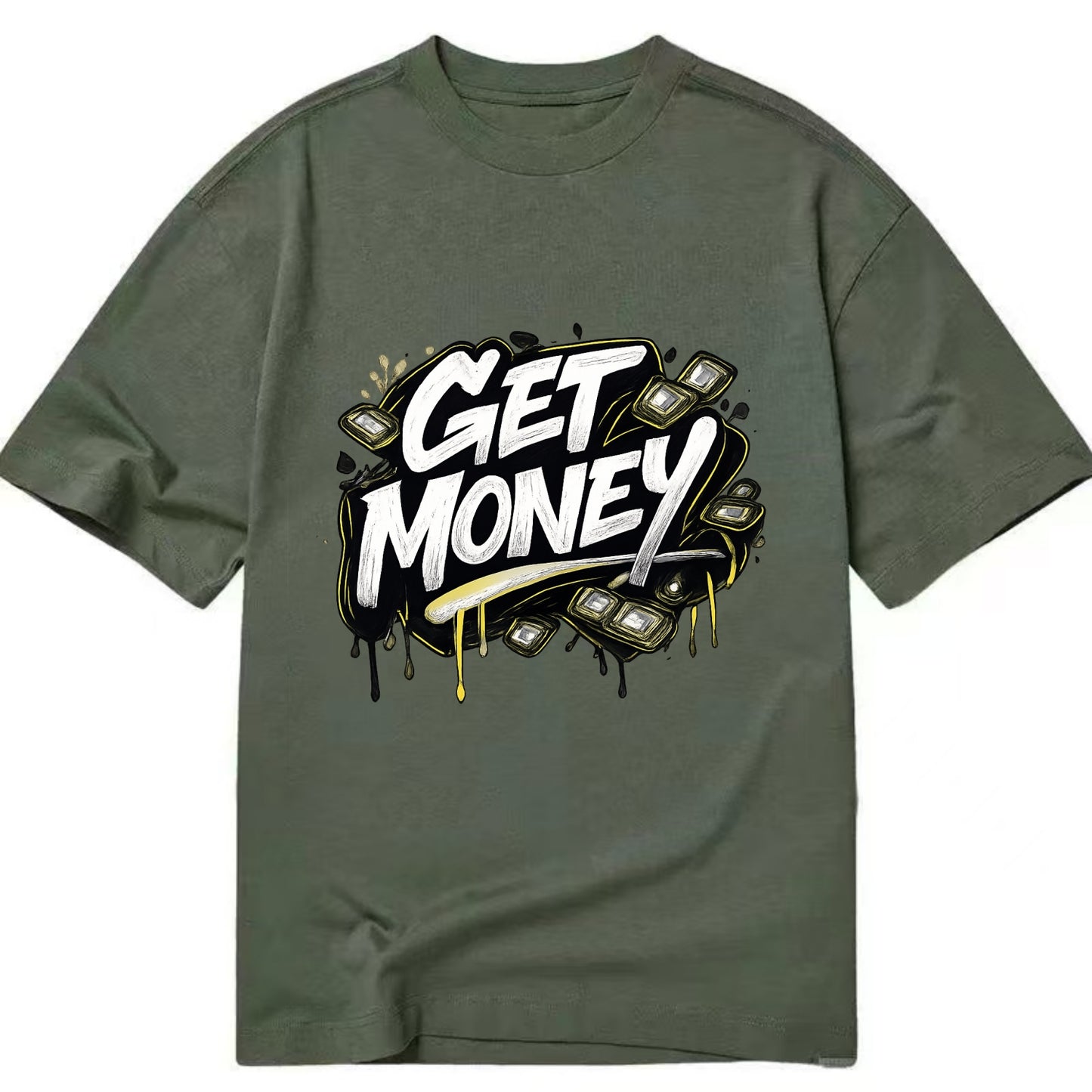 Bold typography design - "GET MONEY" - pursuit of wealth, earning - Classic T-shirt - Army Green