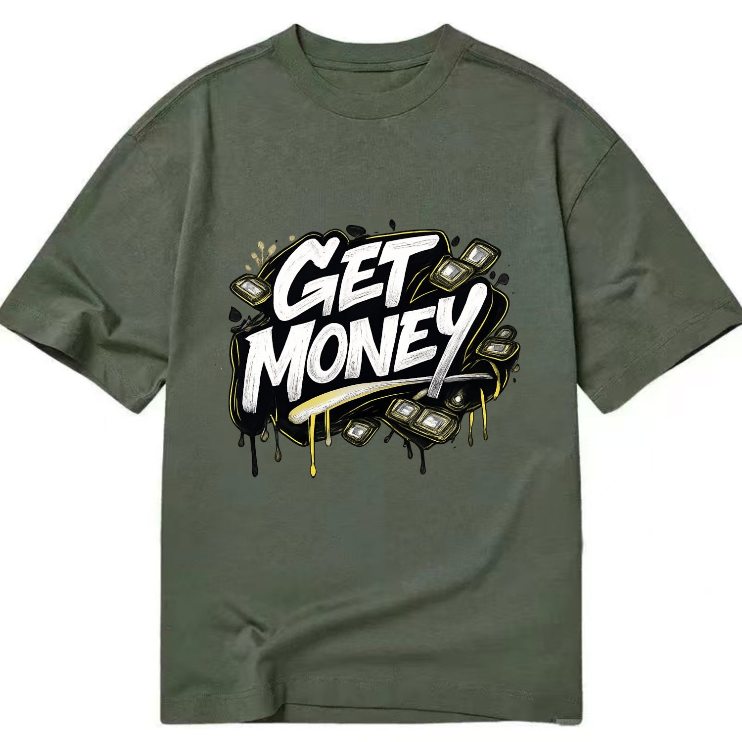 Bold typography design - "GET MONEY" - pursuit of wealth, earning - Classic T-shirt - Army Green