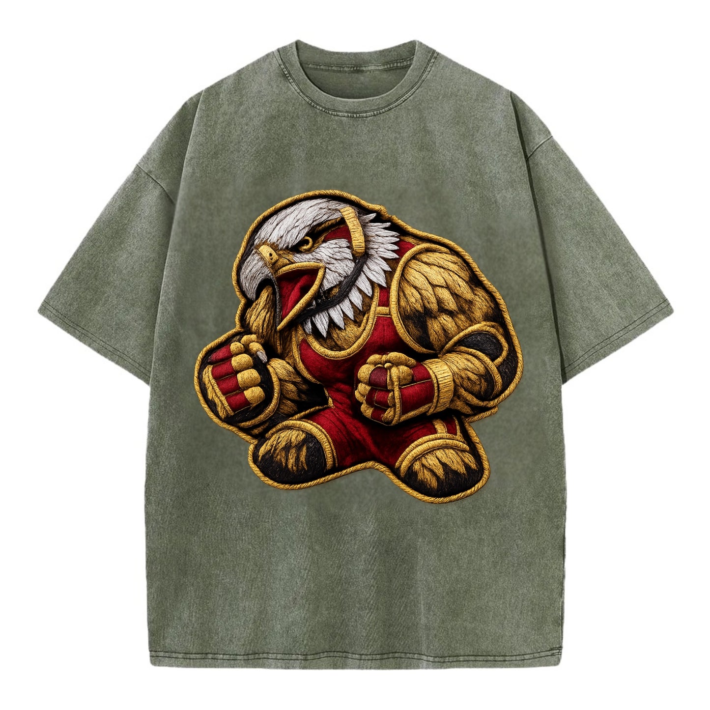 Embroidered patch design - WRESTLING EAGLE - fierce eagle with wrestling singlet - Vintage T-shirt - Army Green