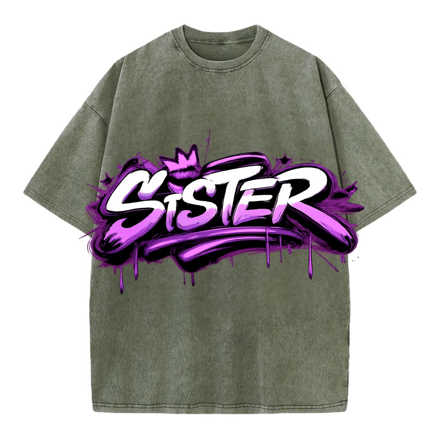 Bold typography design - "SISTER" - female bond, sisterhood - Vintage T-shirt - Army Green