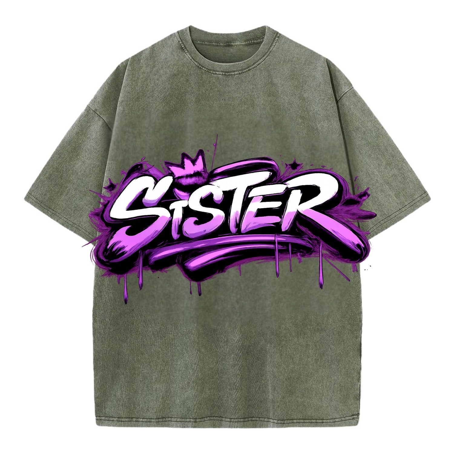 Bold typography design - "SISTER" - female bond, sisterhood - Vintage T-shirt - Army Green
