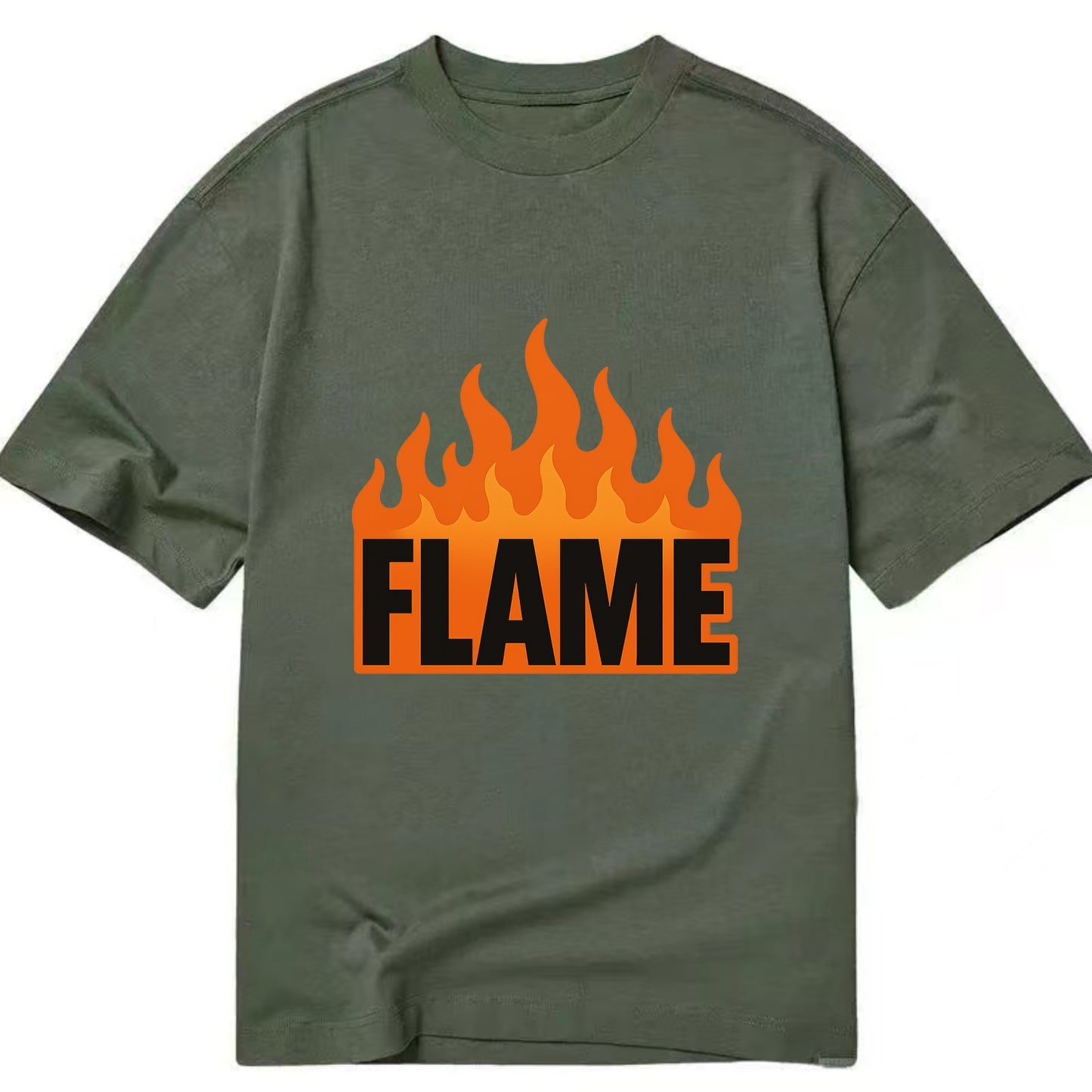 Bold typography design - "FLAME" - burning bright, passionate - Classic T-shirt - Army Green