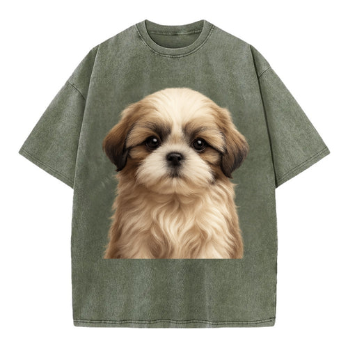 Baby Shih Tzu Puppy - long flowing coat, flat face, big dark eyes, front-facing, - Vintage T-shirt