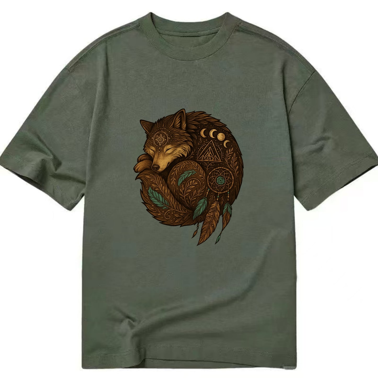 Sleeping Wolf Peace  - Classic T-shirt - Army Green