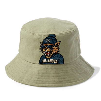 Villanova Wildcat wearing Villanova beanie with V patch - Bucket Hat - Army Green