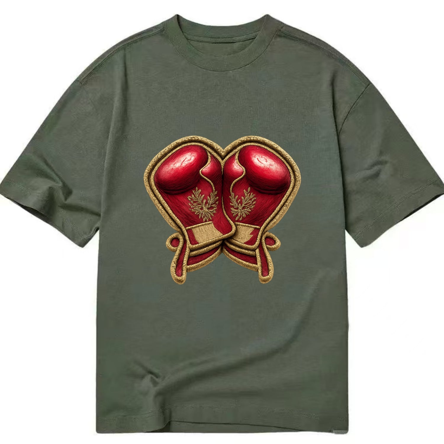 Embroidered patch design - BOXING GLOVES - red boxing gloves crossed in crimson - Classic T-shirt - Army Green