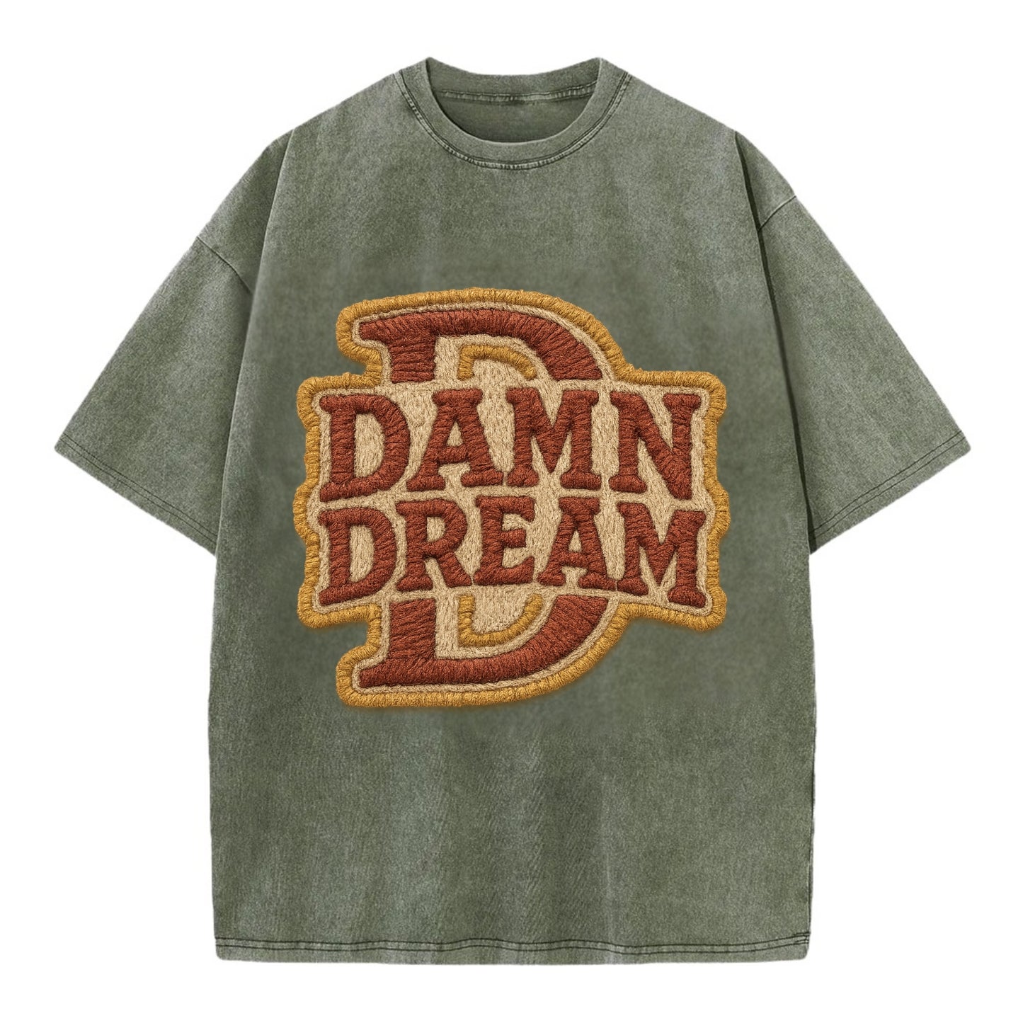 DAMN;DREAM BIG Motivational White Cap - Vintage T-shirt - Army Green