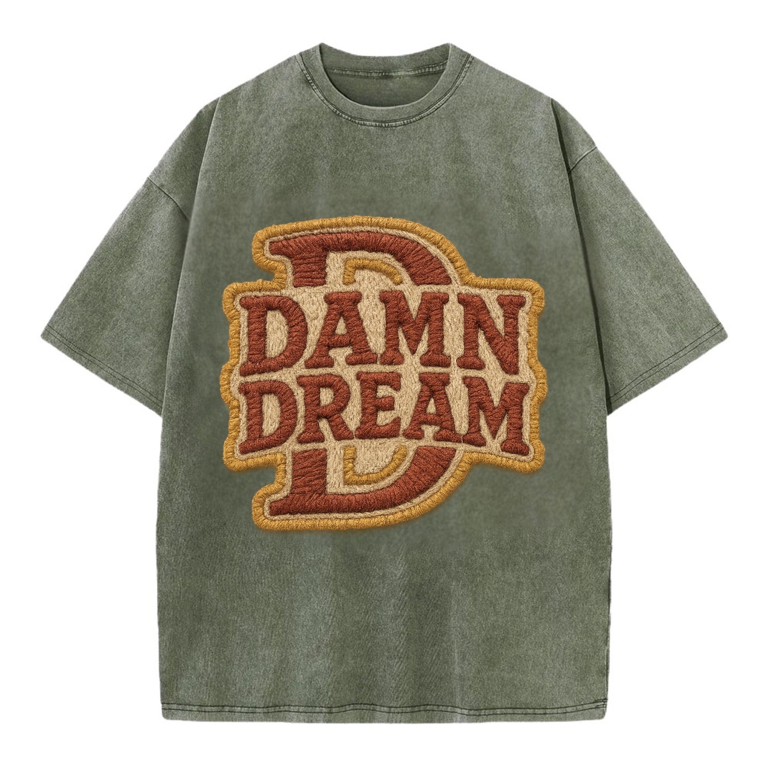 DAMN;DREAM BIG Motivational White Cap - Vintage T-shirt - Army Green