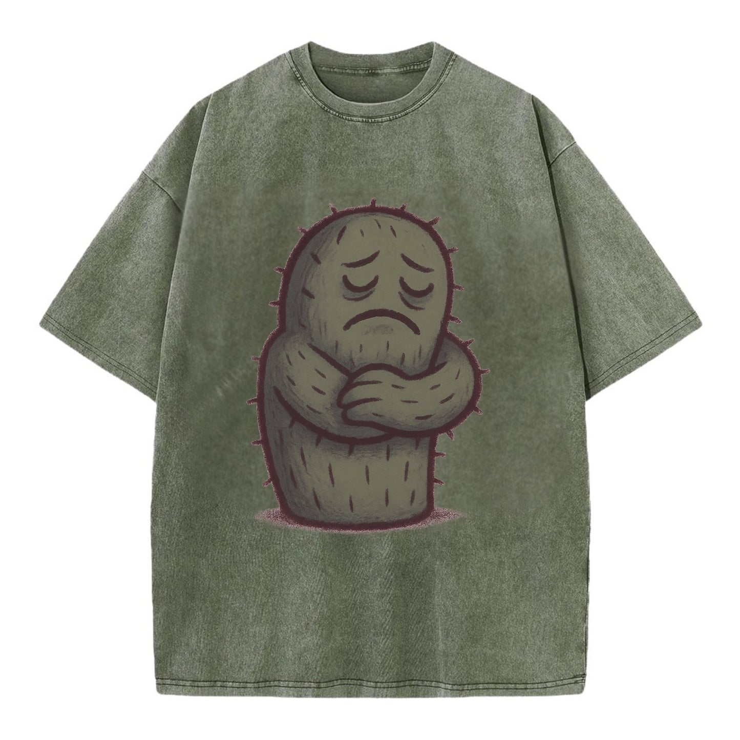 SINGLE IS VALID | Content cactus hugging itself - Vintage T-shirt - Army Green