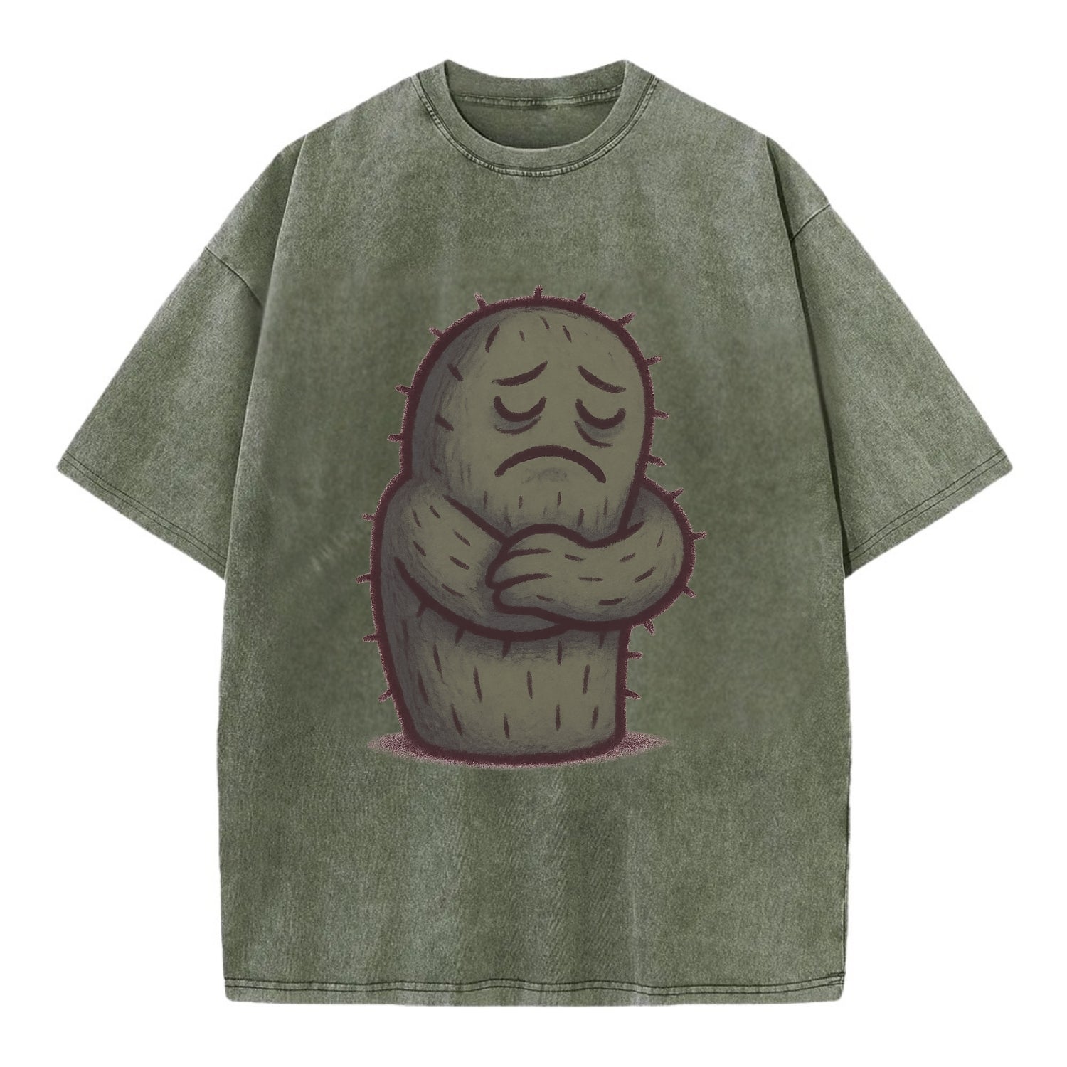 SINGLE IS VALID | Content cactus hugging itself - Vintage T-shirt - Army Green