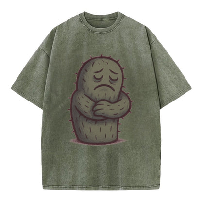 SINGLE IS VALID | Content cactus hugging itself - Vintage T-shirt - Army Green