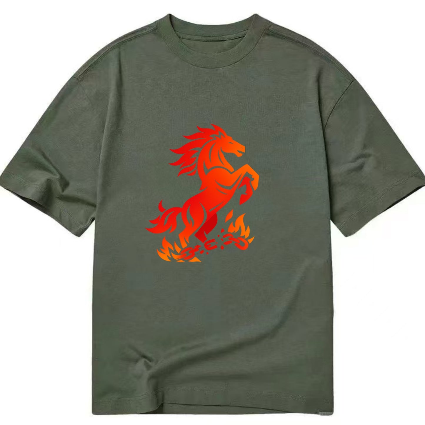 FREEDOM FLAMES | Wild horse breaking fire chains | Liberation | Barriers burned | - Classic T-shirt - Army Green
