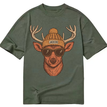 Mississippi White-tailed Deer wearing Jackson beanie with pom pom and wayfarer - Classic T-shirt - Army Green