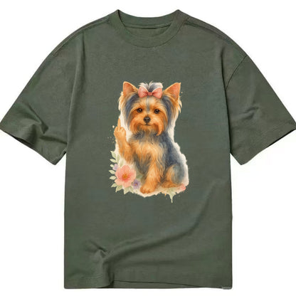 Yorkshire Terrier with topknot bow, one delicate paw flipping off - Classic T-shirt - Army Green