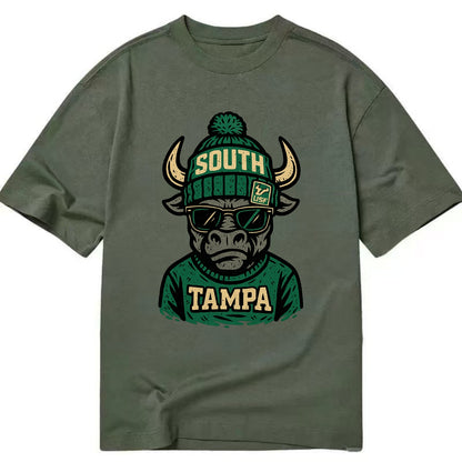 Tampa Bull wearing South Florida beanie with USF patch - Classic T-shirt - Army Green