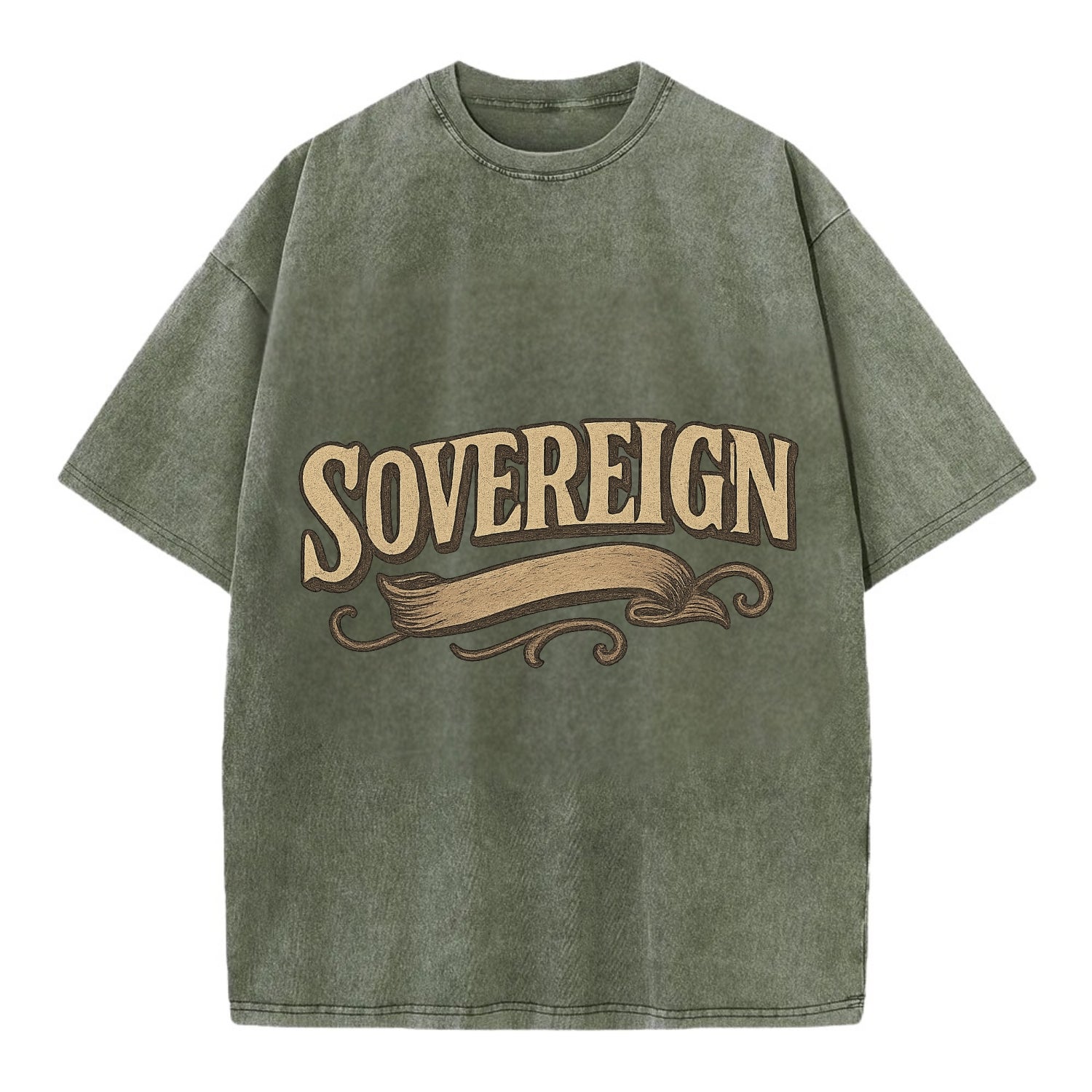 Bold typography design - "SOVEREIGN" - self-ruled, autonomous, in control - Vintage T-shirt - Army Green
