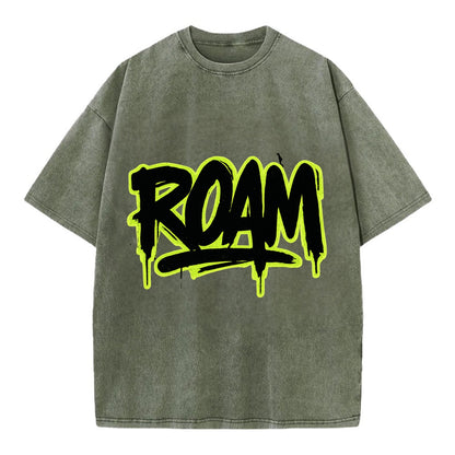 Bold typography design - "ROAM" - wander freely, no destination needed - Vintage T-shirt - Army Green