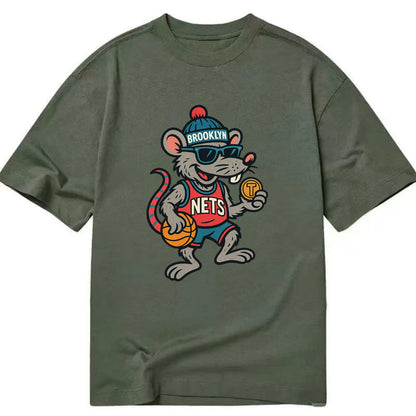 Brooklyn Rat wearing Nets beanie with subway token and wayfarer sunglasses - Classic T-shirt - Army Green