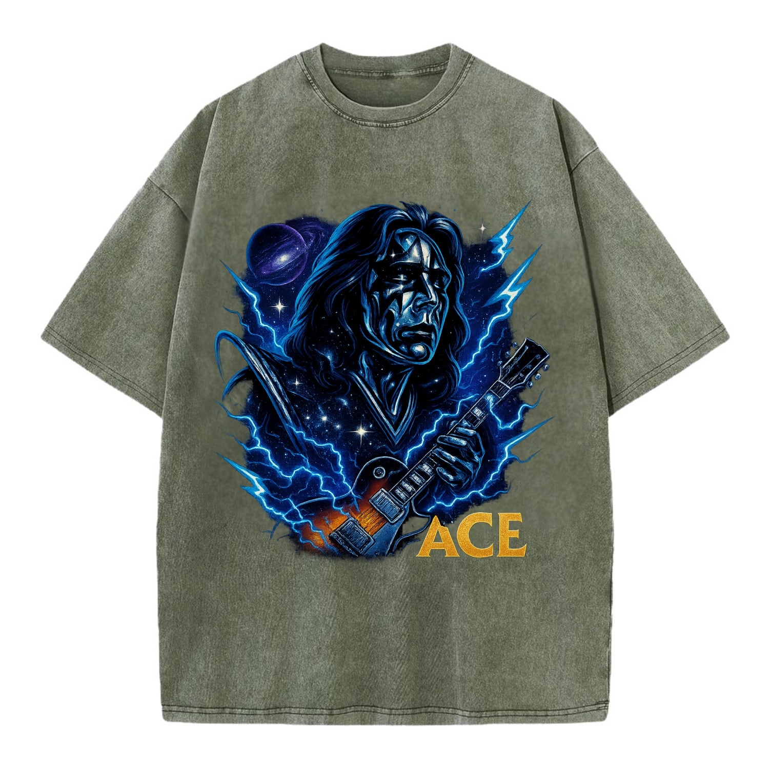 Cosmic Chrome Portrait - Vintage T-shirt - Army Green