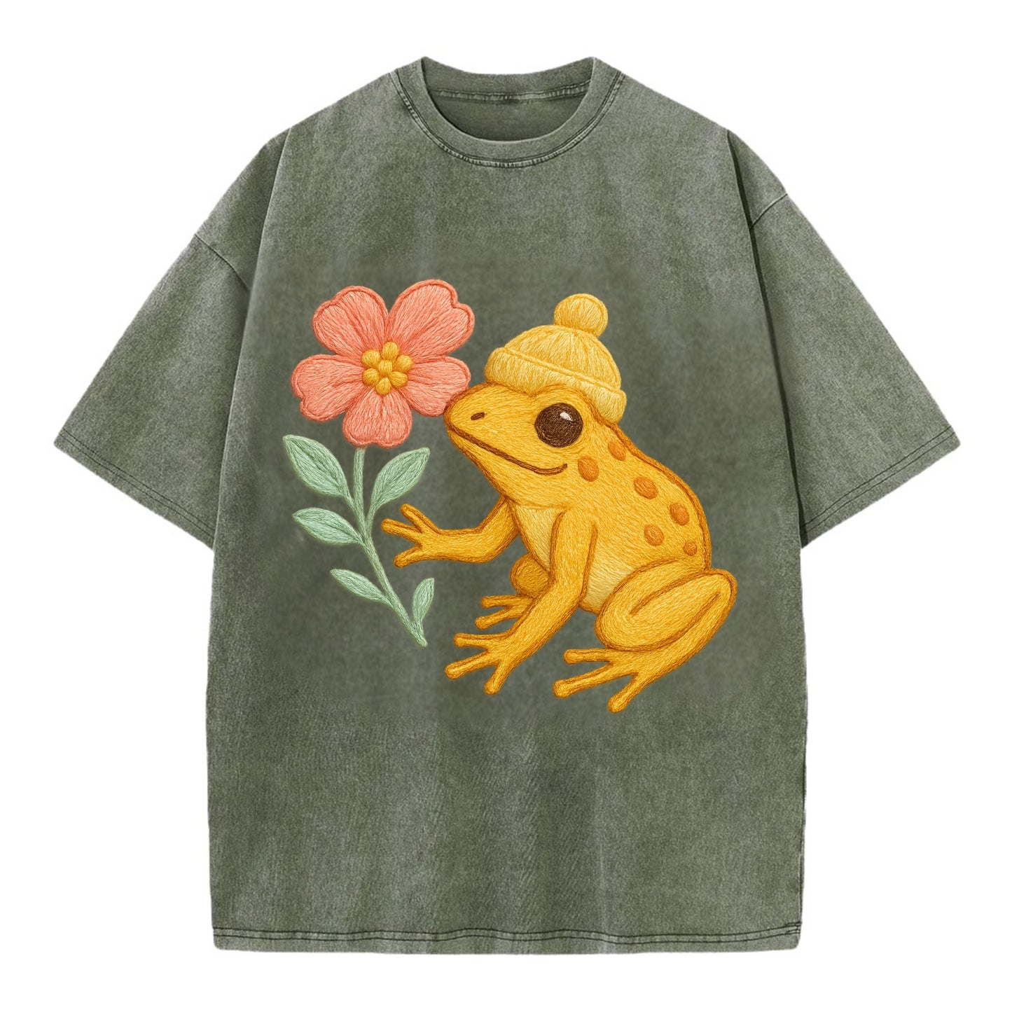 Yellow Dart Frog - Vintage T-shirt - Army Green