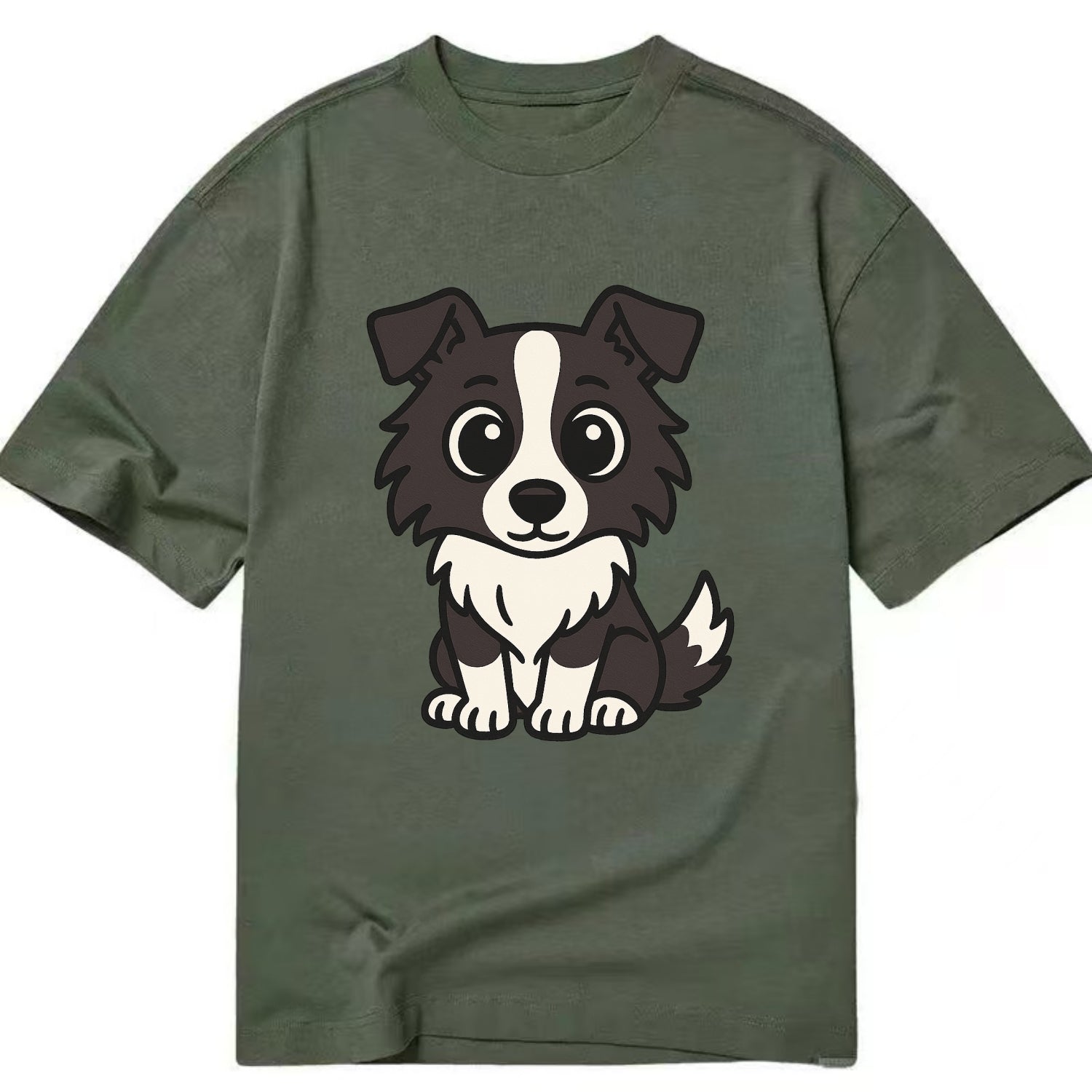 Border Collie - Intense stare sitting pose - Classic T-shirt - Army Green