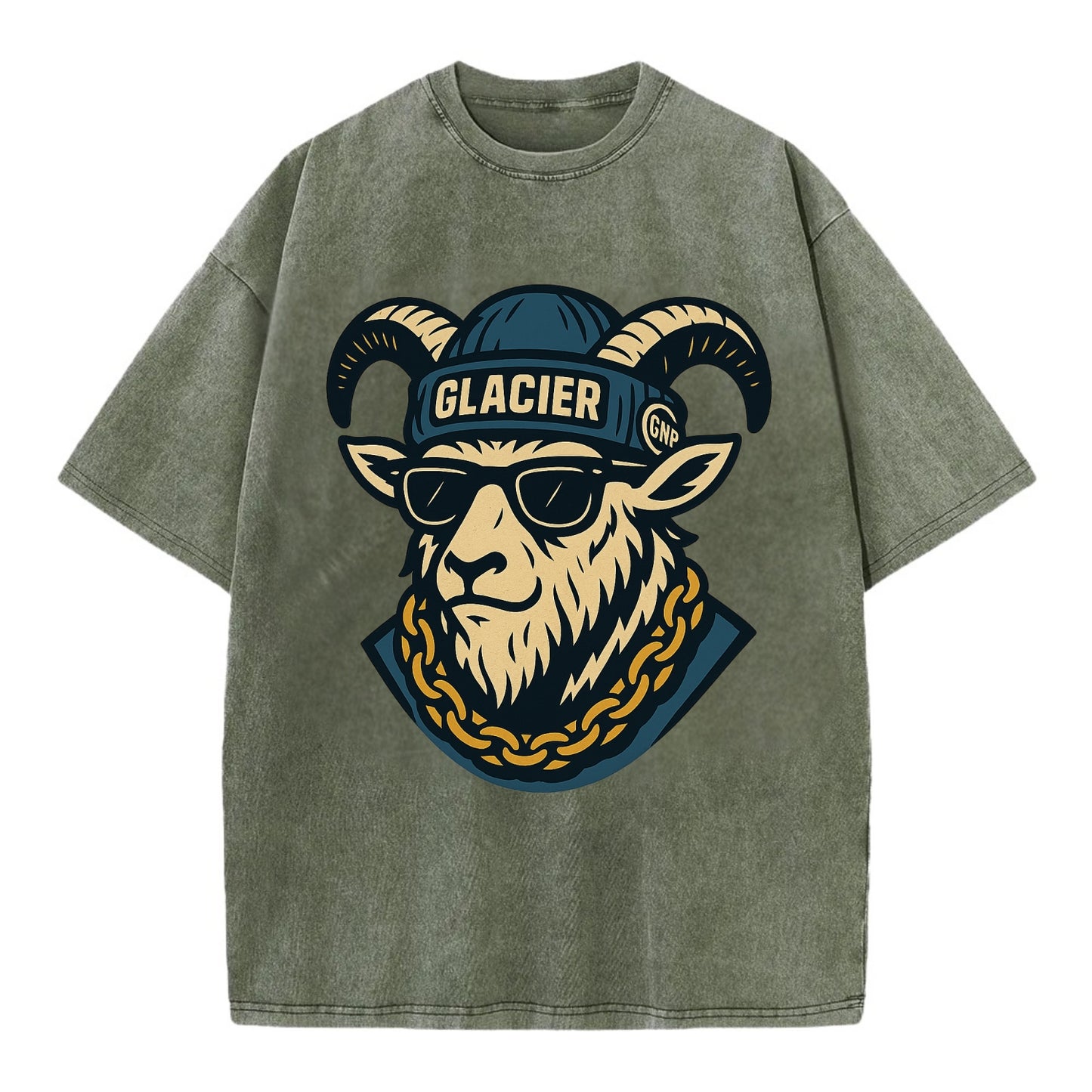 Glacier Mountain Goat - Vintage T-shirt - Army Green