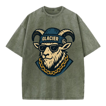 Glacier Mountain Goat - Vintage T-shirt - Army Green